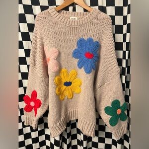 BiBi Multicolor Crochet Floral Sweater